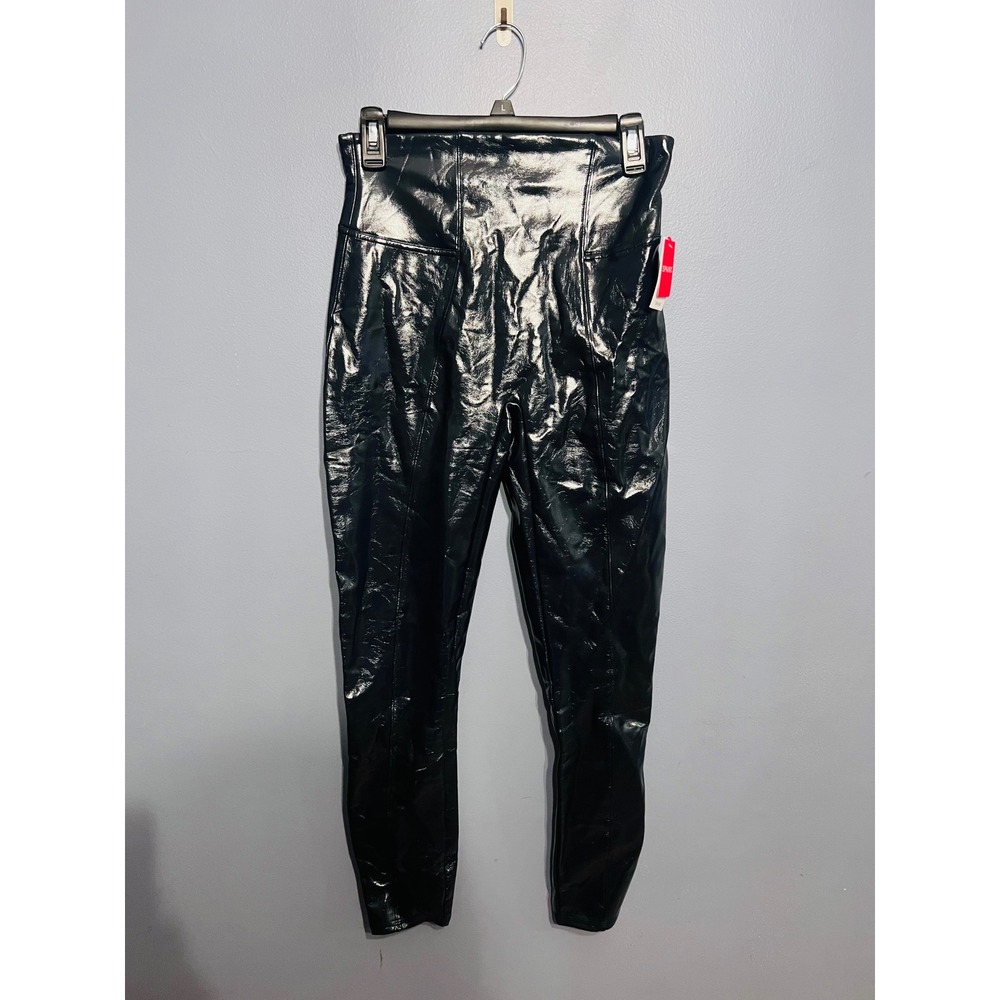 Women's Spanx Faux Patent Leather Leggings Port‎ Navy Size Med NWT Classic Pants